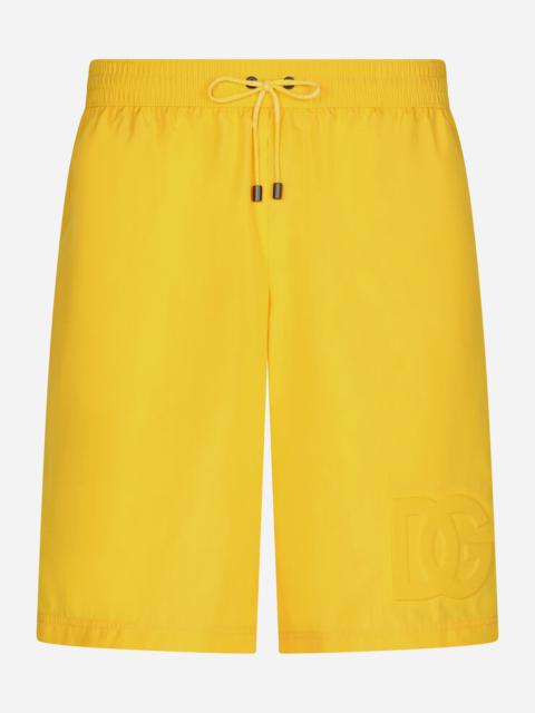 Dolce & Gabbana Long-leg swim trunks with embossed DG logo