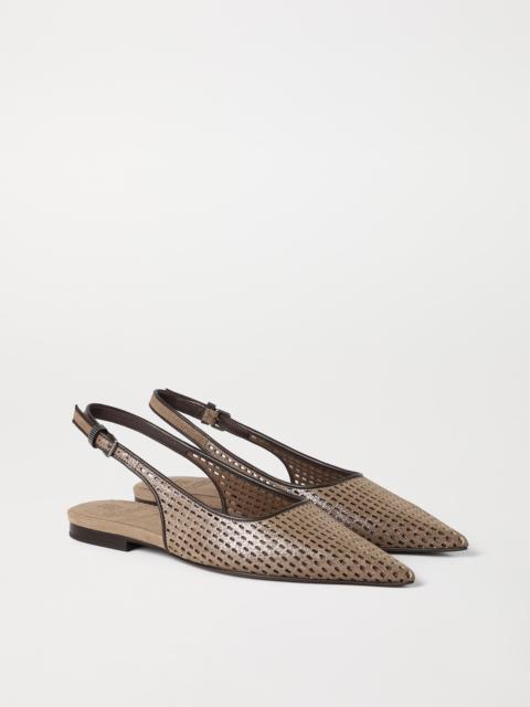 Brunello Cucinelli Sparkling leather net slingback flats with monili