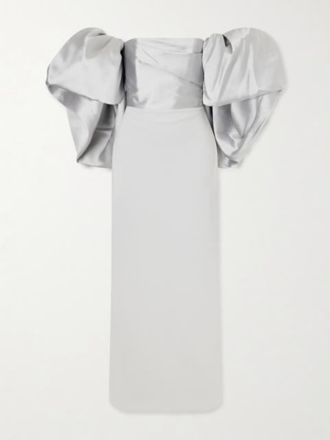 SOLACE LONDON Floris Off-the-shoulder Satin-twill And Crepe Maxi Dress