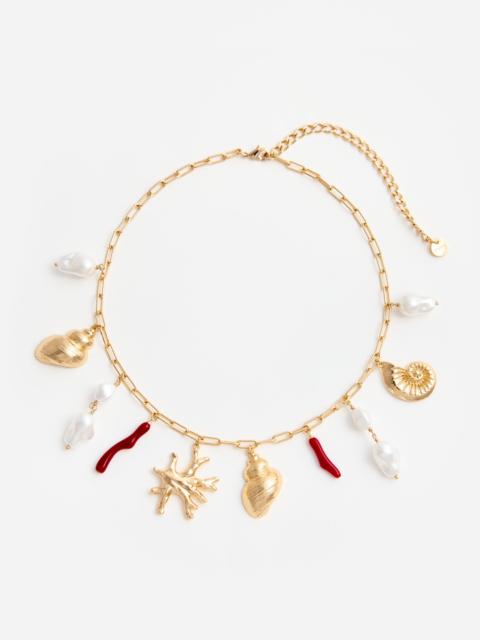 self-portrait Gold Coral Pearl Charm Necklace