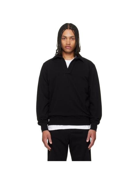 LES TIEN Black French Terry Banded Polo