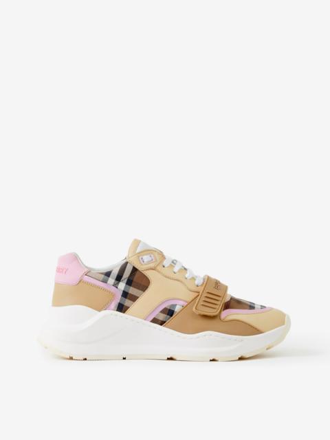 Burberry Check Cotton and Leather Sneakers