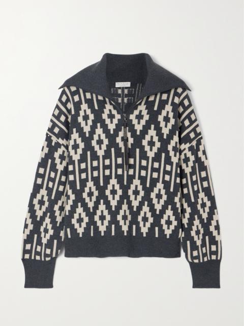 Brunello Cucinelli Wool, Cashmere And Silk-blend Jacquard Sweater