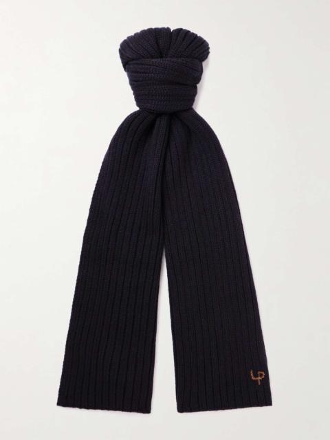 Leather-Trimmed Ribbed Cashmere Scarf