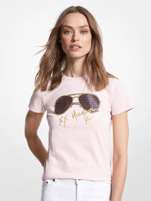 MICHAEL KORS Logo Aviator Print Organic Cotton T-Shirt