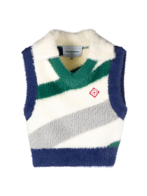 diagonal-stripe sleeveless knit top