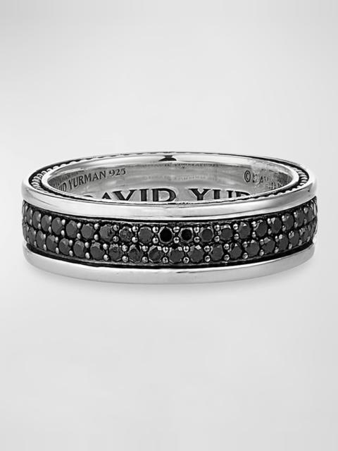 DAVID YURMAN Men's Streamline Two-Row Band Ring with Black Diamonds in Silver, 6.5mm