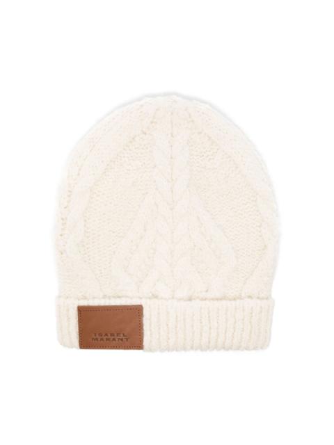 cable-knit logo-patch beanie