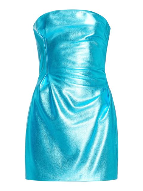 Metallic Leather Mini Dress blue