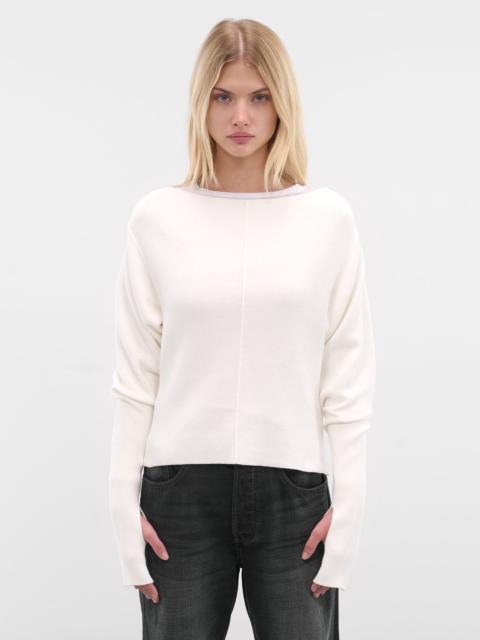 AYA MUSE White Off-Shoulder Cotton Knit Sweater