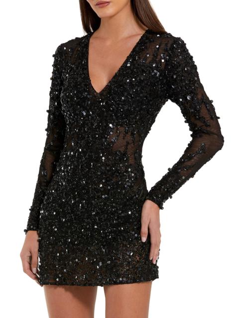 MAC DUGGAL Women's Sheer Sequined Minidress - Black