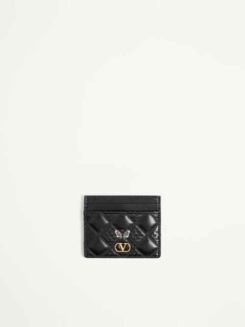 Valentino VALENTINO GARAVANI FLUTTERBY CARDHOLDER IN SHINY NAPPA LEATHER WITH BUTTERFLY EMBROIDERY