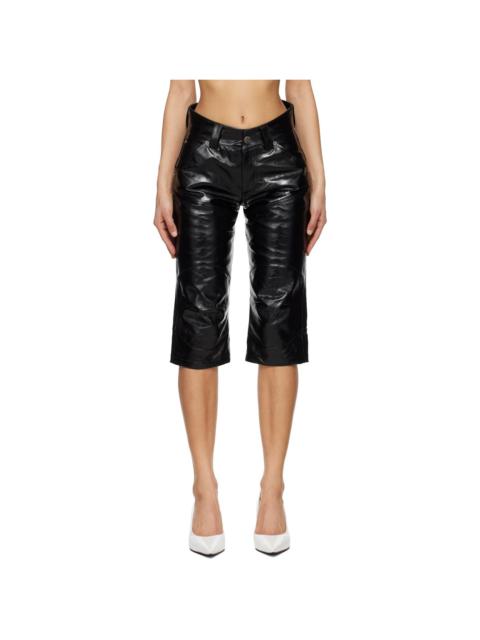 VAQUERA Black Knee Pad Leather Shorts