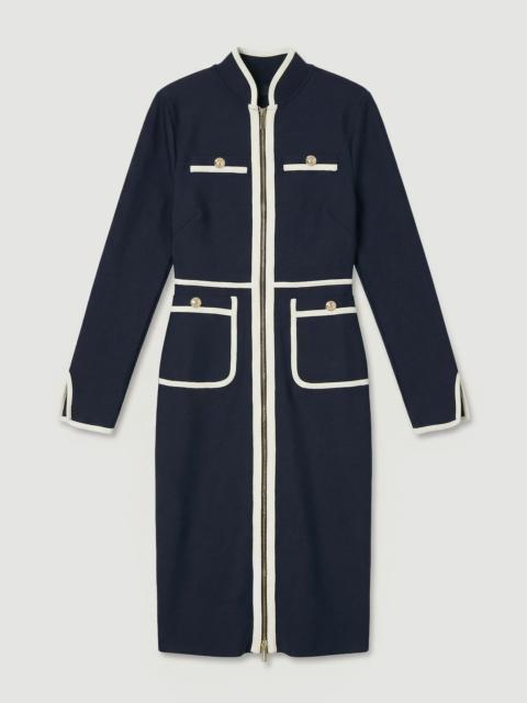 KAREN MILLEN Figure Form Bandage Knit Piping Detail Military Midi Dress