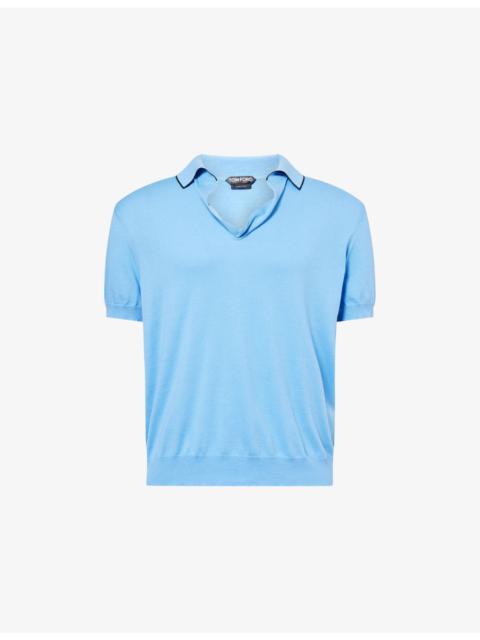 TOM FORD Revere-Collar Short-Sleeve Cotton and Silk-Blend Polo Top