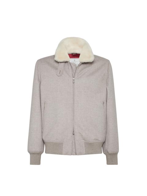 Brunello Cucinelli Cashmere beaver bomber jacket in Bark at Nordstrom