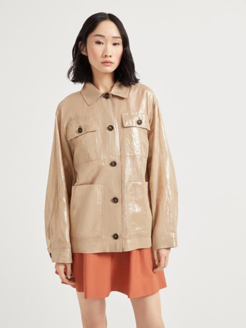 Brunello Cucinelli Lamé cotton gauze outerwear jacket with monili