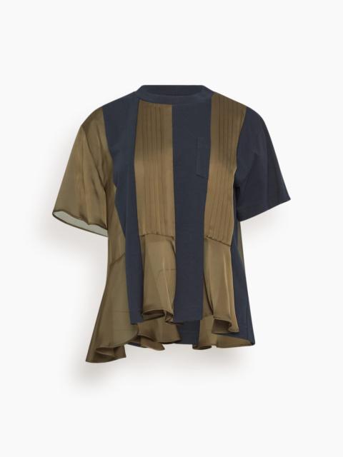 sacai Satin x Cotton Jersey T-Shirt in Navy x Khaki