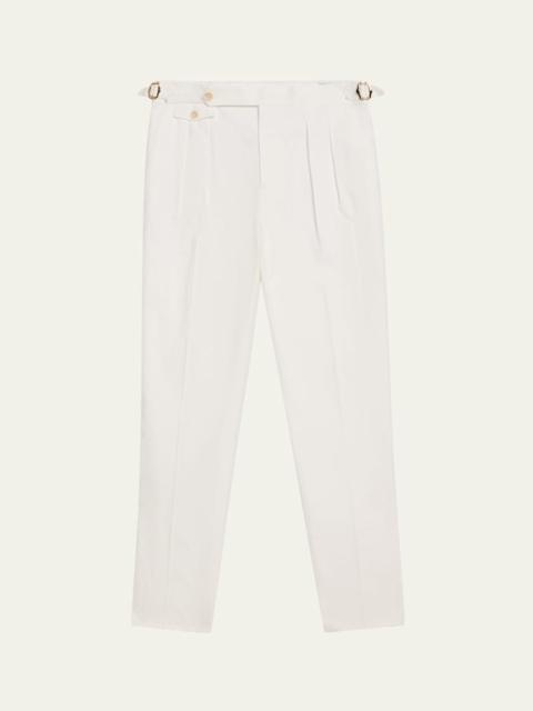 Brunello Cucinelli Men's Cotton Pleated Trousers with Waist Tabs