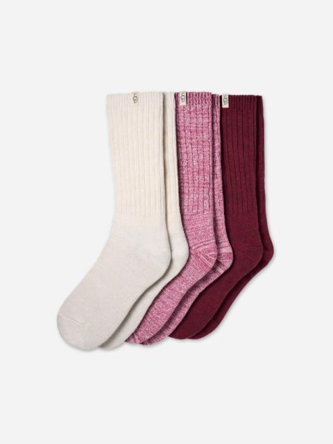 UGG ® Women's Rib Knit Slouchy Crew 3 Pack Polyester Blend/Recycled Materials in Strawberry/Cream/Coffee