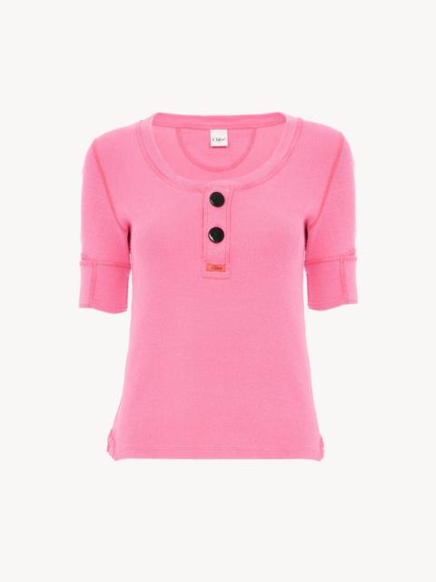Chloé SHORT-SLEEVE HENLEY SHIRT IN COTTON JERSEY