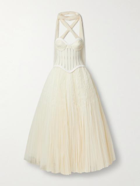 DANIELLE FRANKEL Anika Strapless Plissé Satin-trimmed Twill And Tulle Gown