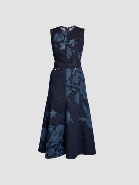 Erdem PRINTED DENIM SLEEVELESS MIDI DRESS