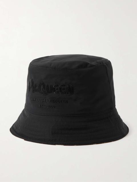 Reversible Logo-Embroidered Printed Shell Bucket Hat