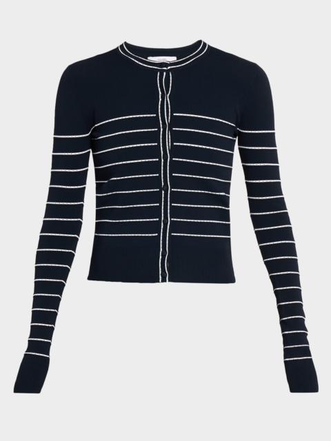 ADAM LIPPES Faye Pointelle Striped Crewneck Cardigan