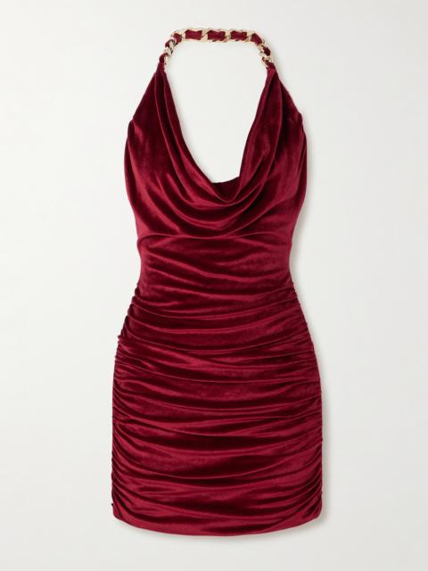 Balmain Chain-embellished Draped Velvet Mini Dress