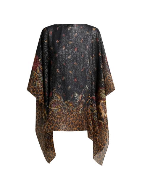 Etro Etro Silk Poncho Top With Striped Animal And Floral Paisley Motif
