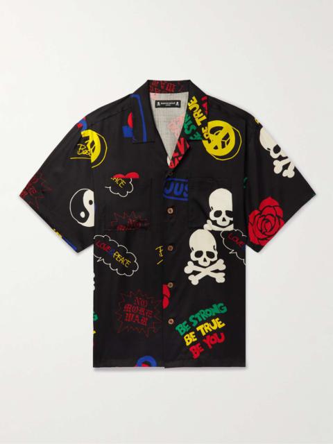 Camp-Collar Printed Silk-Satin Shirt
