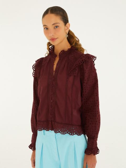 FARM RIO Eyelet Long Sleeve Ruffled Blouse
