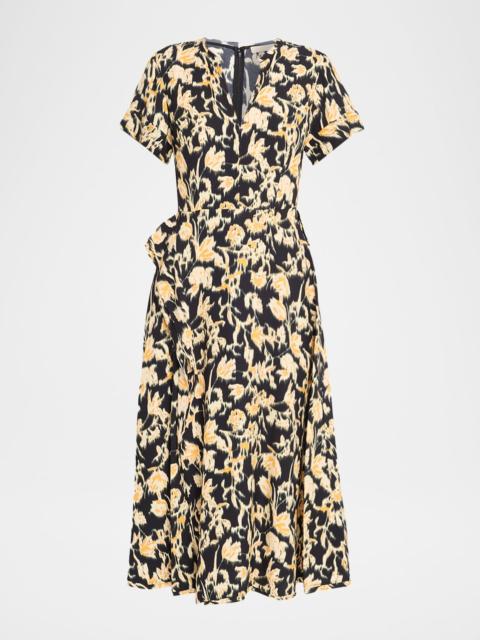ULLA JOHNSON Nadya Short-Sleeve Floral Midi Dress
