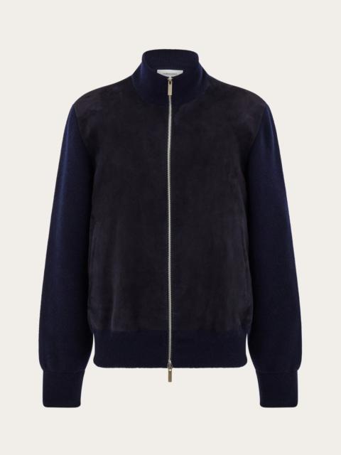 FERRAGAMO Suede blouson with knitted details