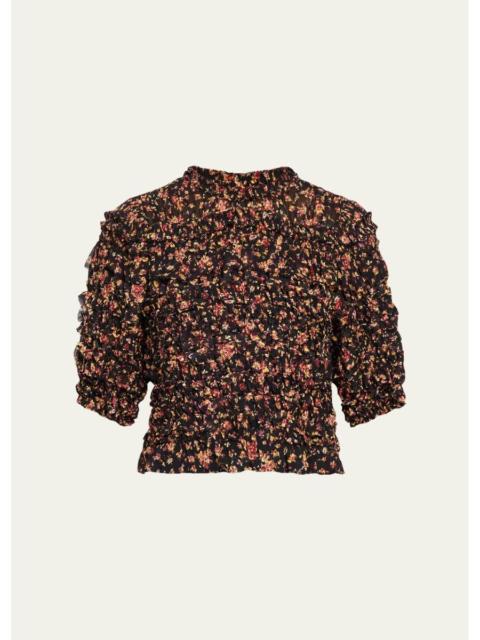 ULLA JOHNSON Mabel Short-Sleeve Silk Top
