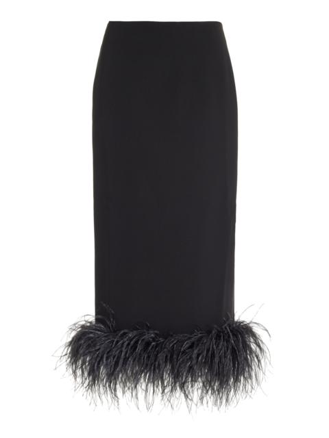 16ARLINGTON Petya Feather-Trimmed Crepe Midi Skirt black