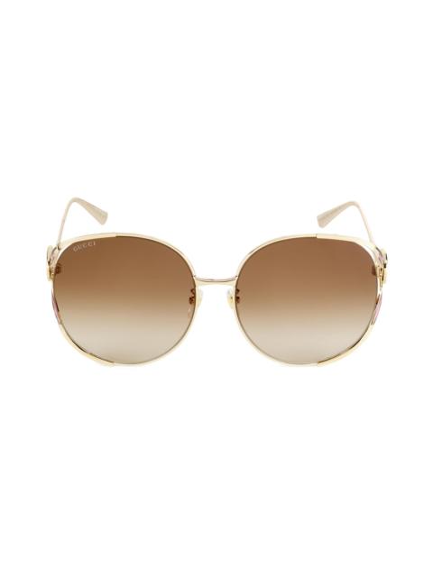 GUCCI Women's Fork 63MM Round Sunglasses - Gold