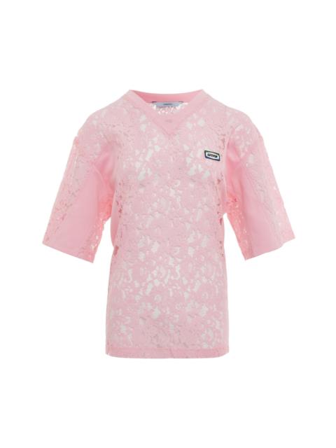 pushBUTTON Pink Lace Combi Oversized Jersey Top