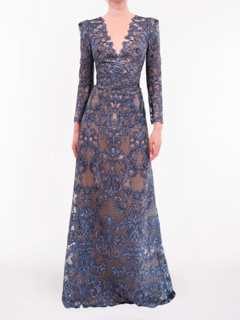 Marchesa NOCTURNES LONG SLEEVE LACE GOWN