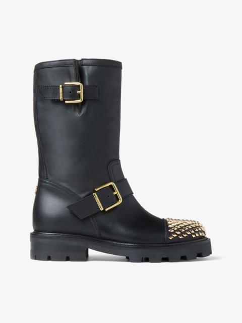 JIMMY CHOO Biker II
Black Smooth Leather Biker Boots with Studs