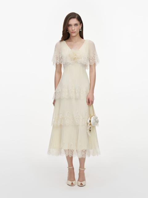 self-portrait Yellow Chiffon Tiered Midi Dress