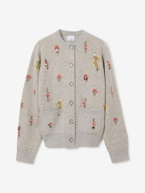 Burberry Crystal Embroidered Floral Wool Blend Cardigan