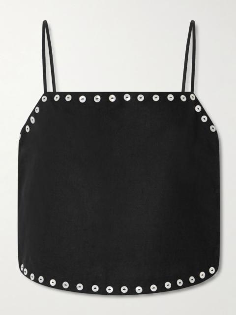 STAUD Kirra button-detailed linen-blend tank Black