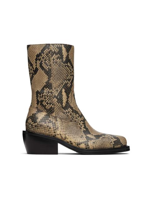 Dries Van Noten Beige Snake Print Boots
