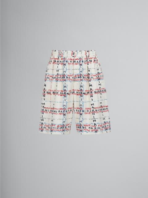 Marni CROSSROADS PRINT WHITE POPLIN BERMUDA PANTS