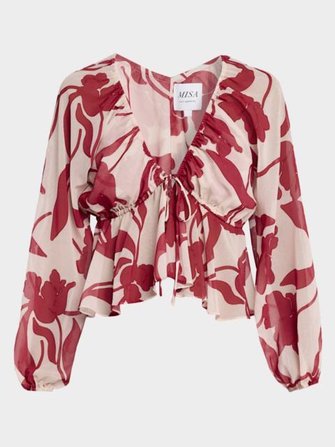 MISA Susan Cherry Floral Peplum Blouse
