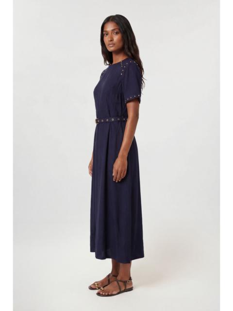 KAREN MILLEN Petite Premium Viscose Linen Woven Midi Dress With Stud Detail