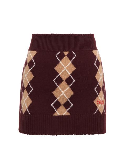 Argyle Wool-Cashmere Mini Skirt burgundy