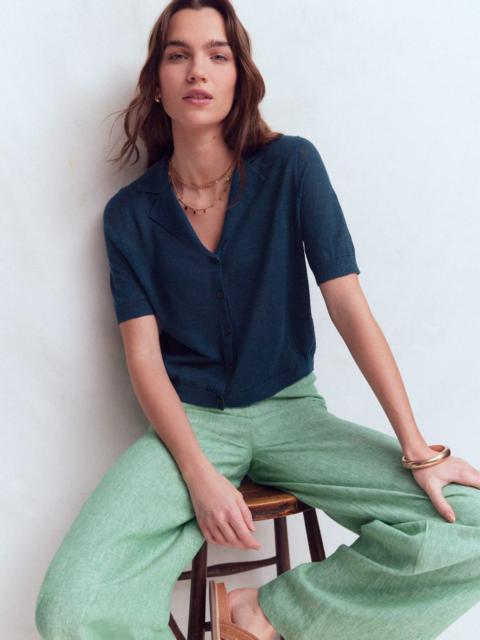 BODEN Agnes Collar Linen Cardigan-Navy